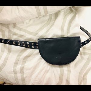 Black buckled faux leather fanny pack